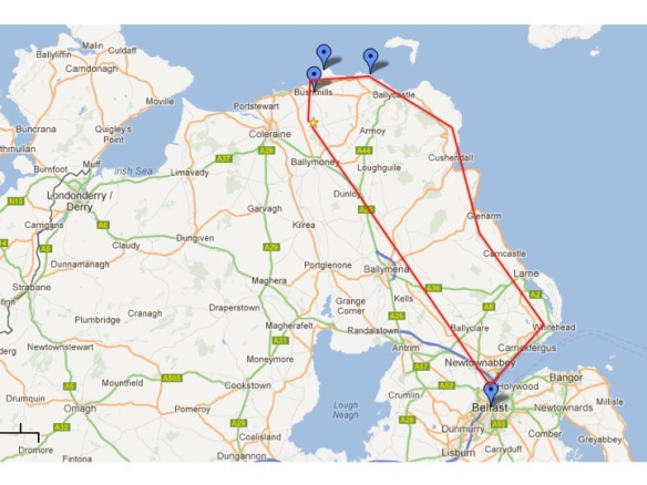 Driving route in Northern Ireland